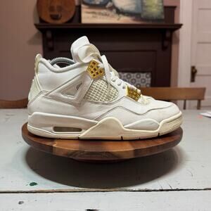 Nike Air Jordan Retro 4 White Metallic Gold Womens Size 9.5 Sneaker Shoes
